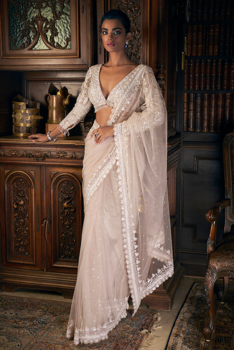 Nude Sequin Saree