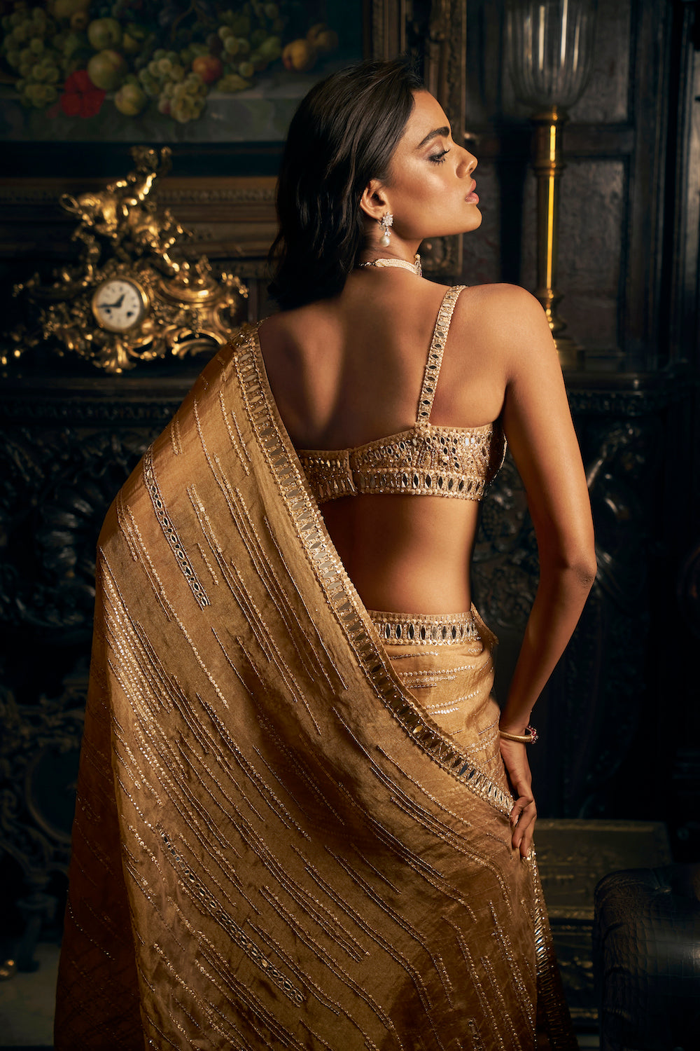 Gold Mirror Work Saree