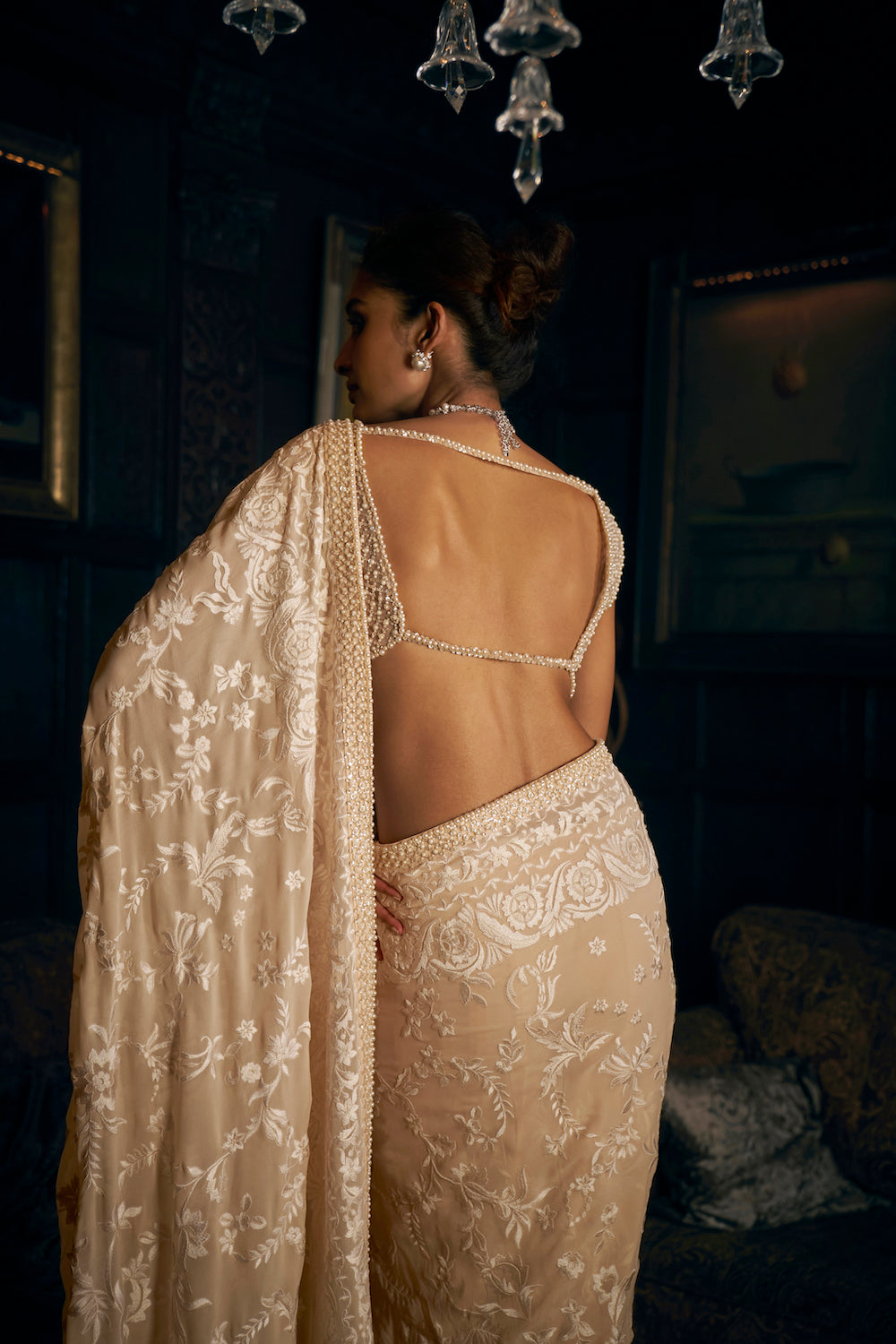 Nude Thread Work Saree