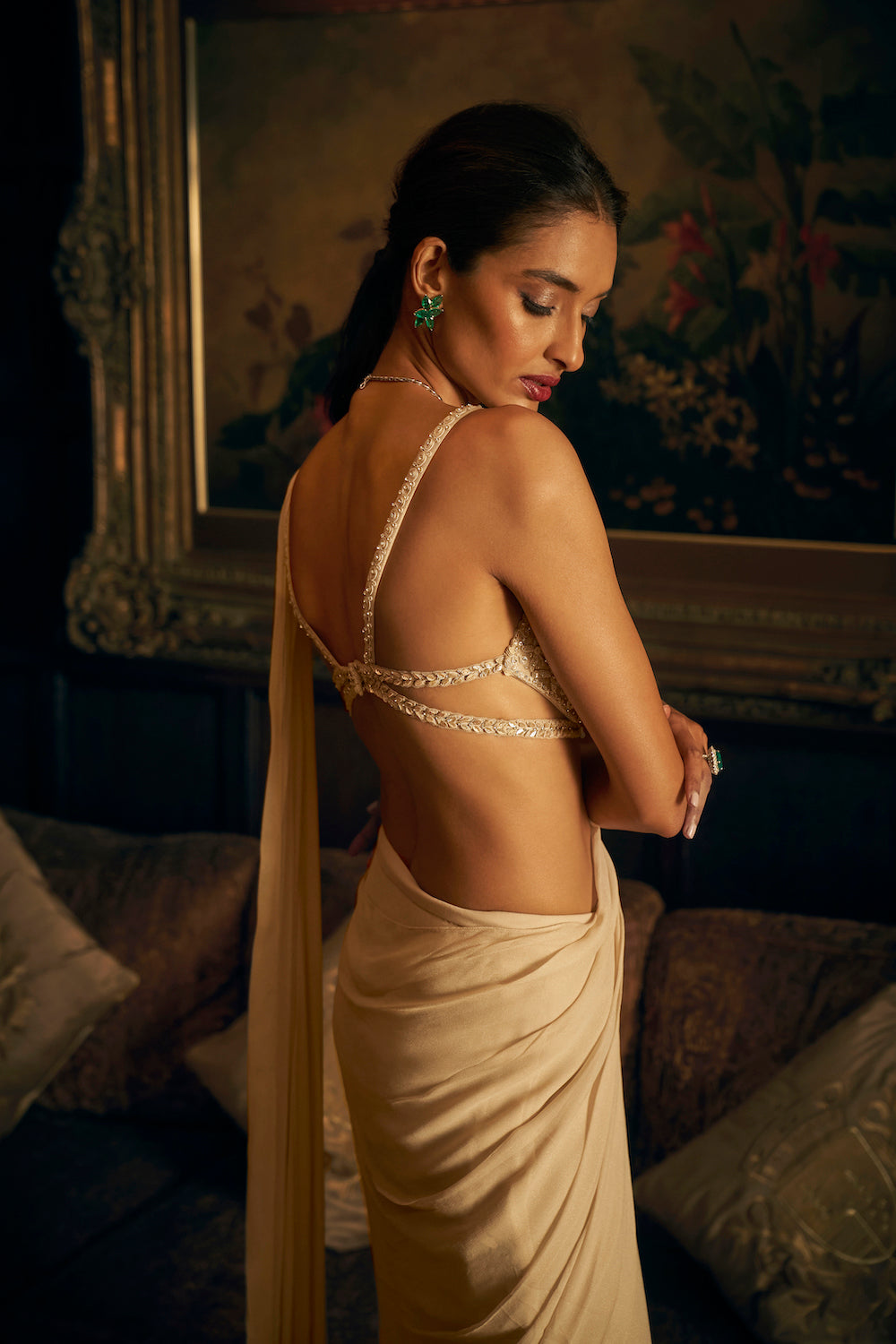 Nude Stitched Saree