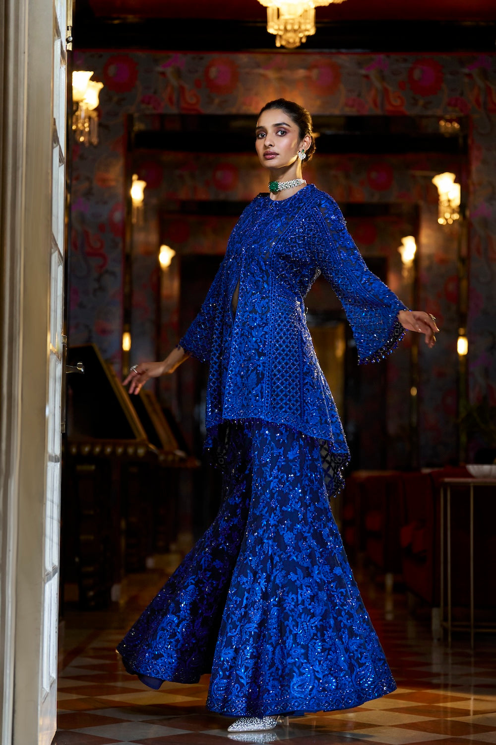 Navy Blue Thread Work Sharara Set