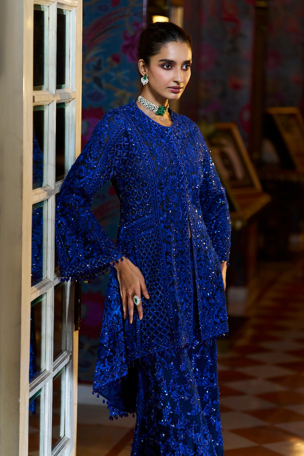 Navy Blue Thread Work Sharara Set