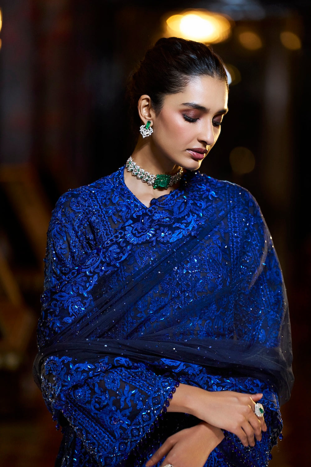 Navy Blue Thread Work Sharara Set