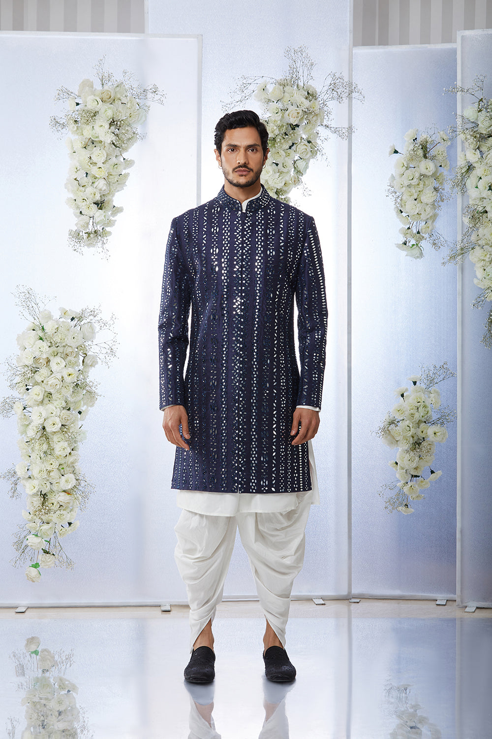 Midnight Mirror Work Sherwani Set