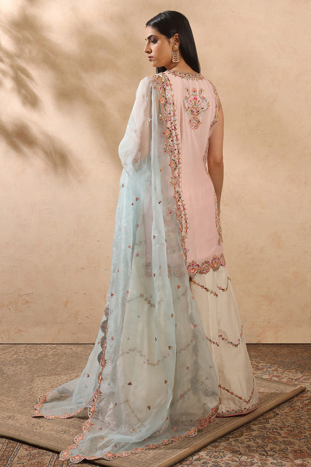 Ivory And Blue Sharara Set