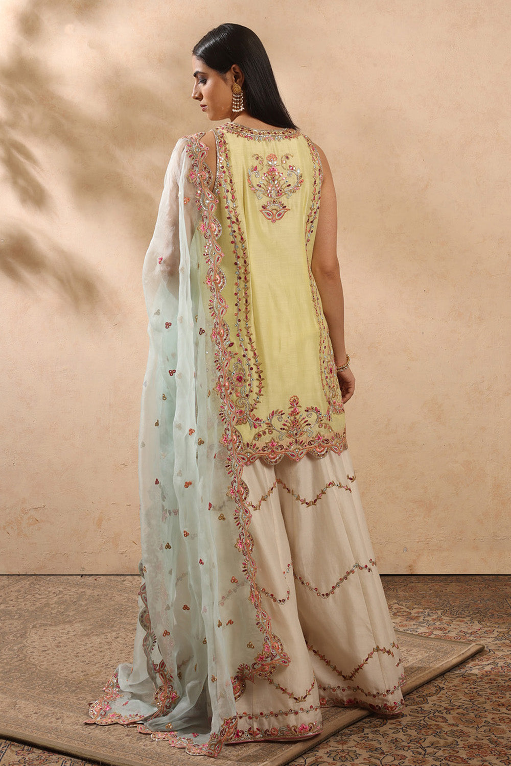 Lemon Yellow & Ivory Sharara Set