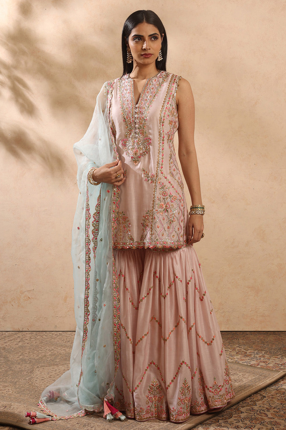 Pink & Blue Sharara Set