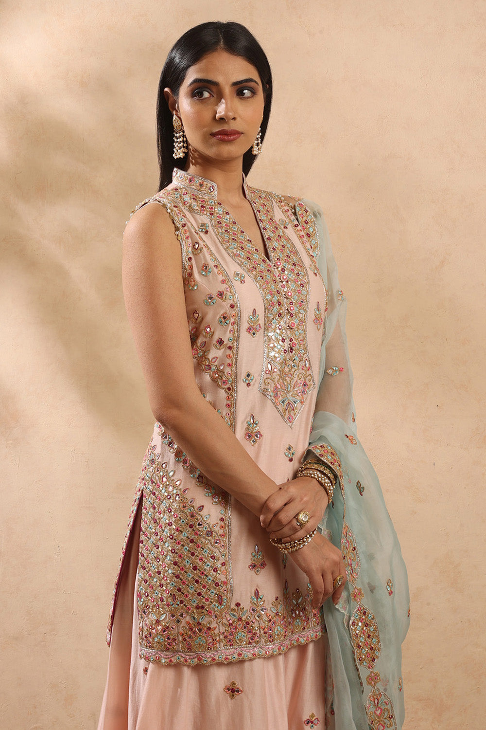 Peach & Blue Sharara Set