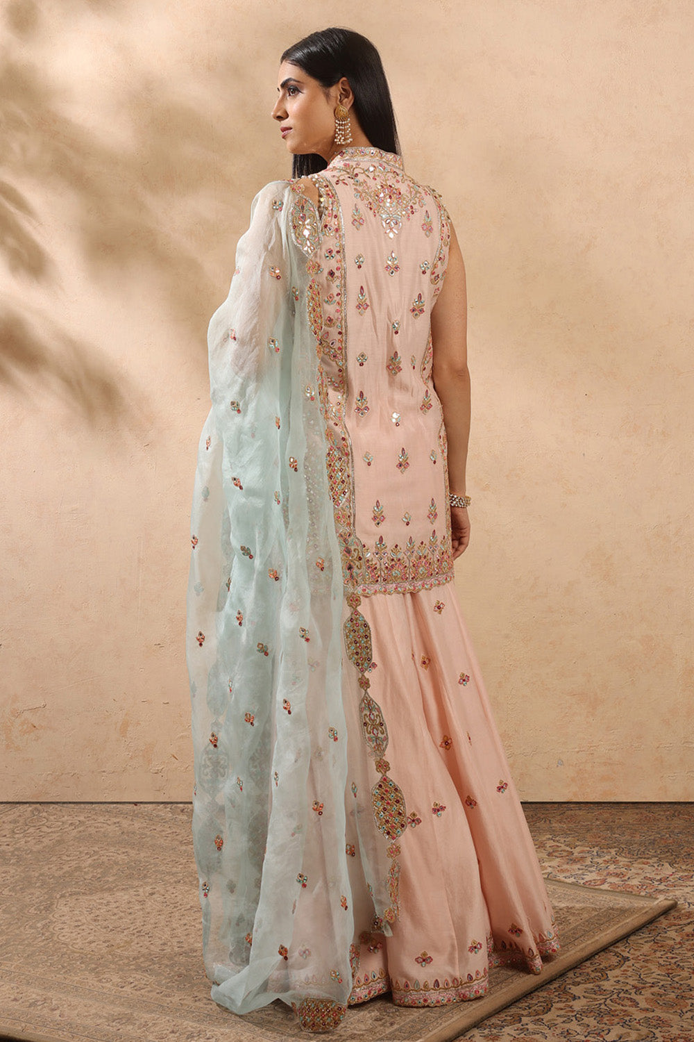 Peach & Blue Sharara Set