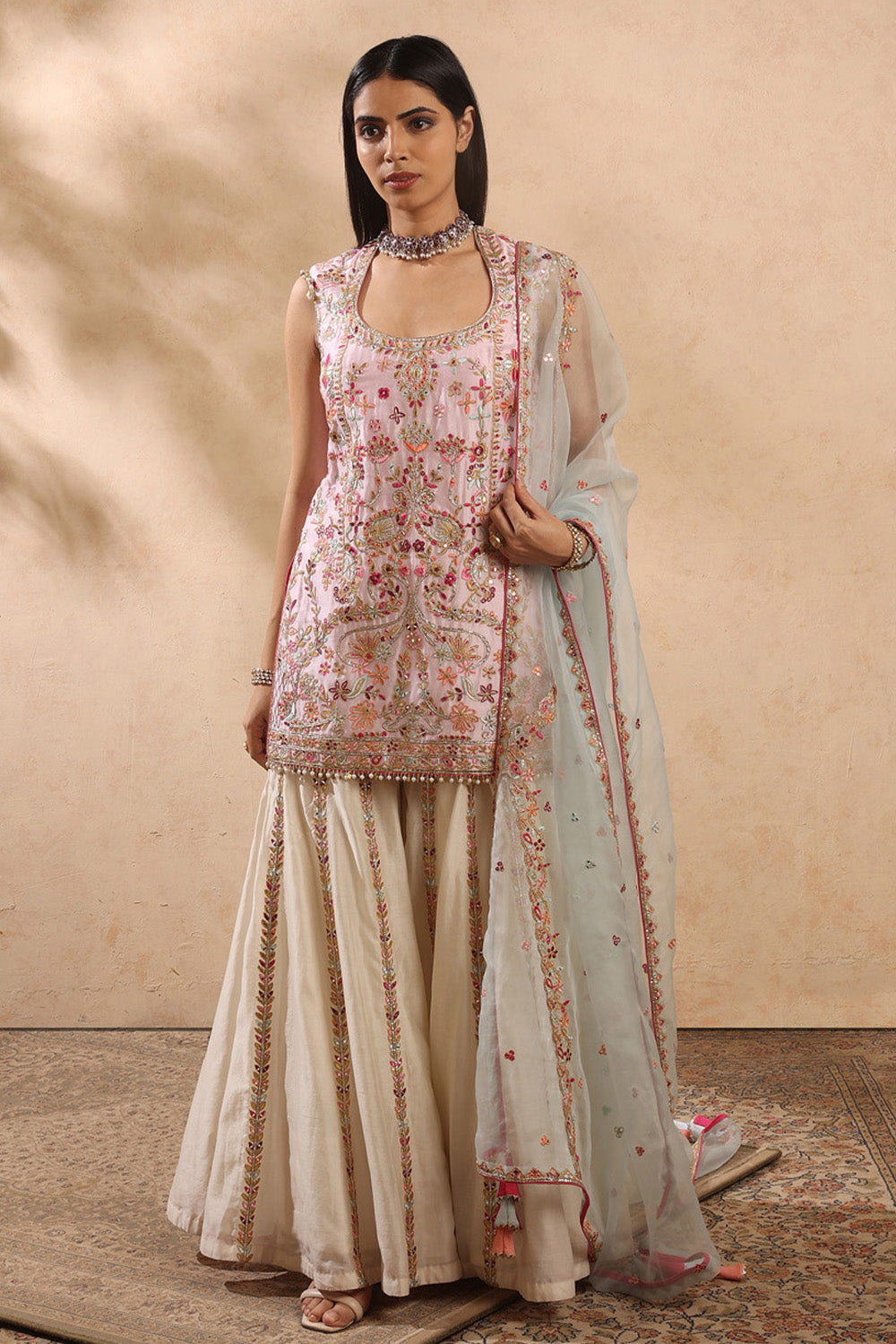 Ivory & Pink Sharara Set