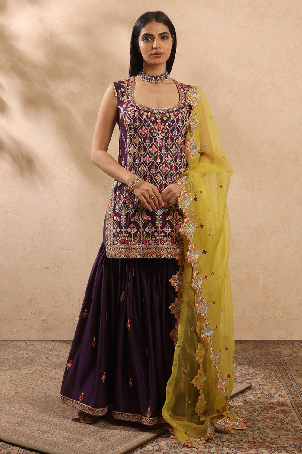 Purple & Yellow Gharara Set