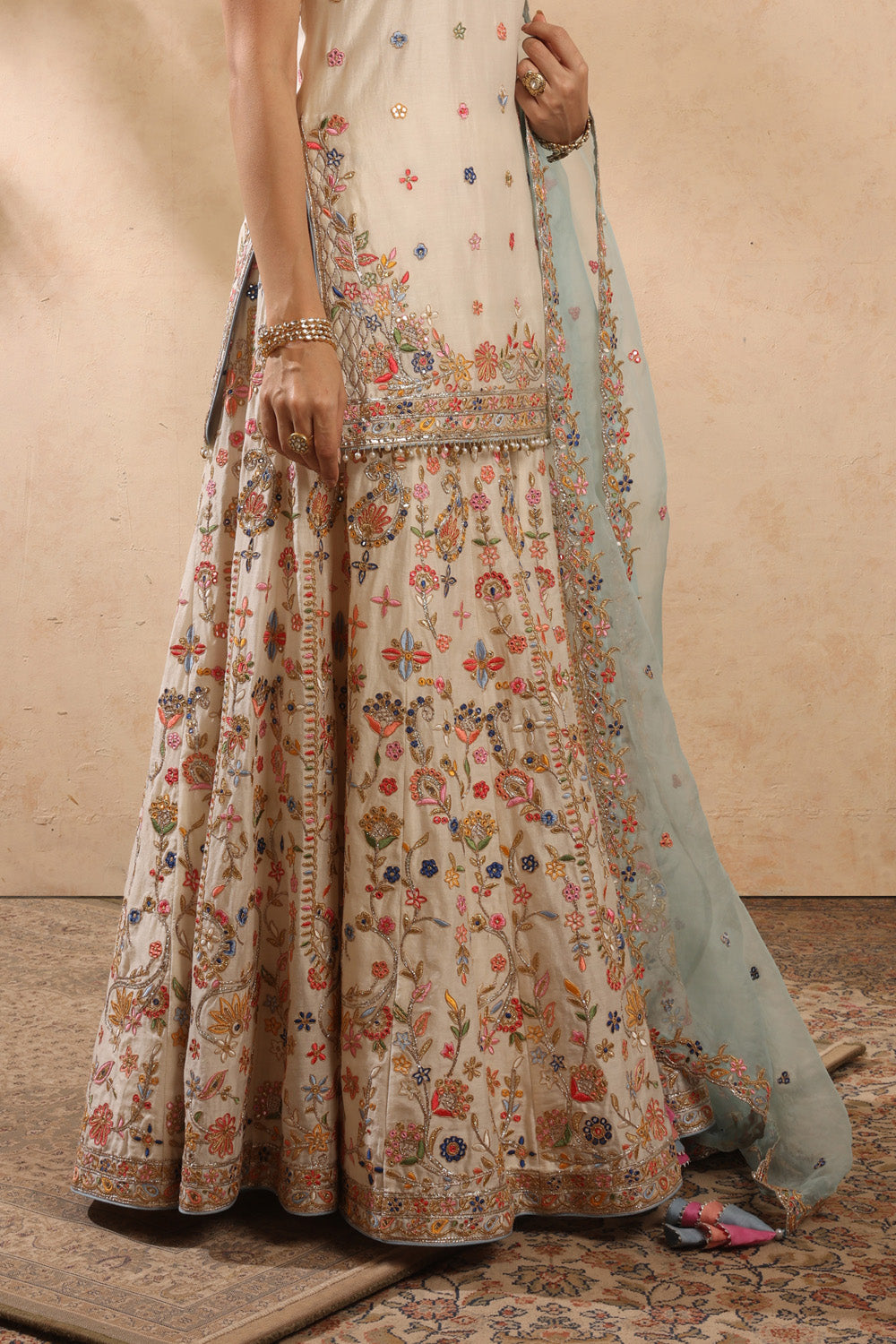 Ivory & Blue Sharara Set