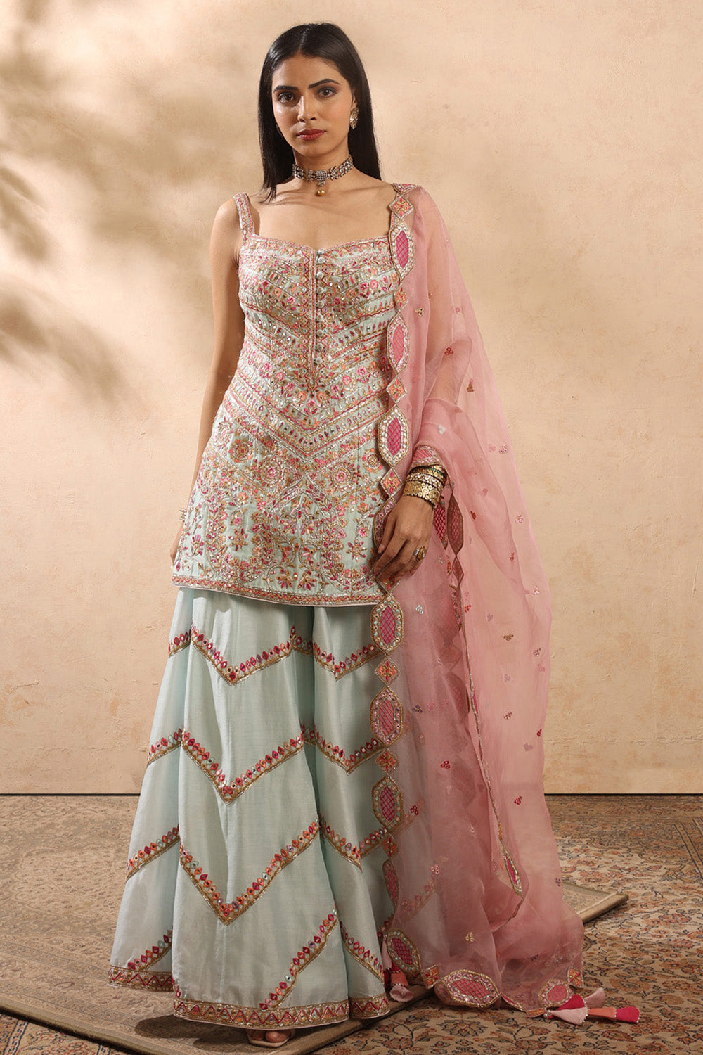 Blue & Pink Sharara Set