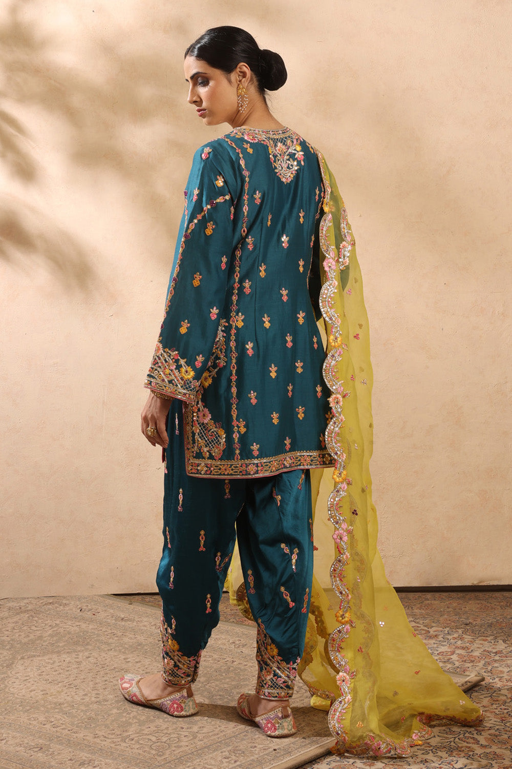 Teal Blue & Yellow Kurta Salwar Set