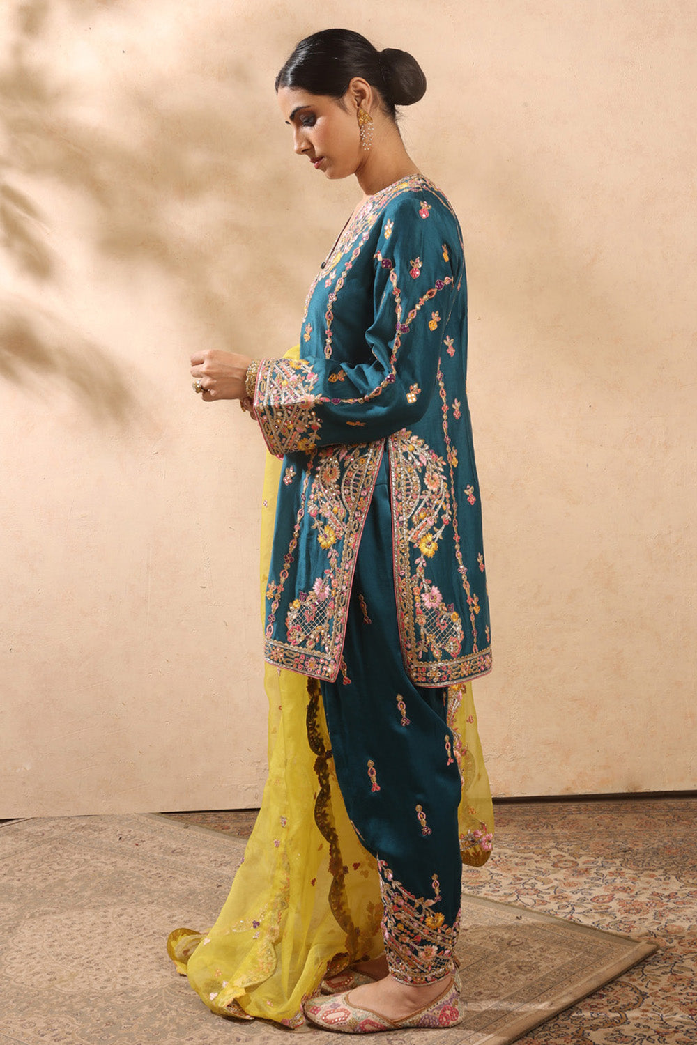 Teal Blue & Yellow Kurta Salwar Set