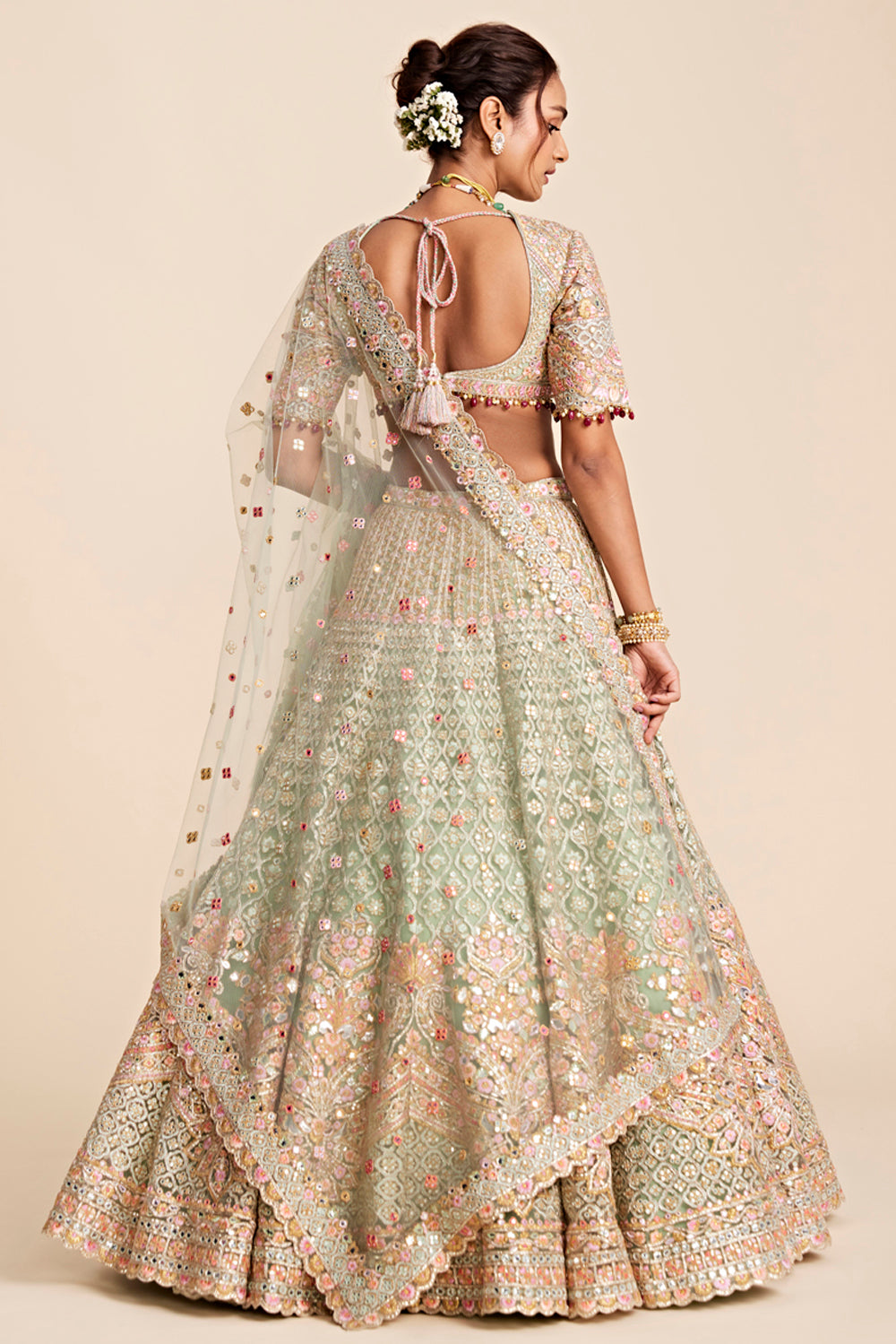 Green Tulle Lehenga Set