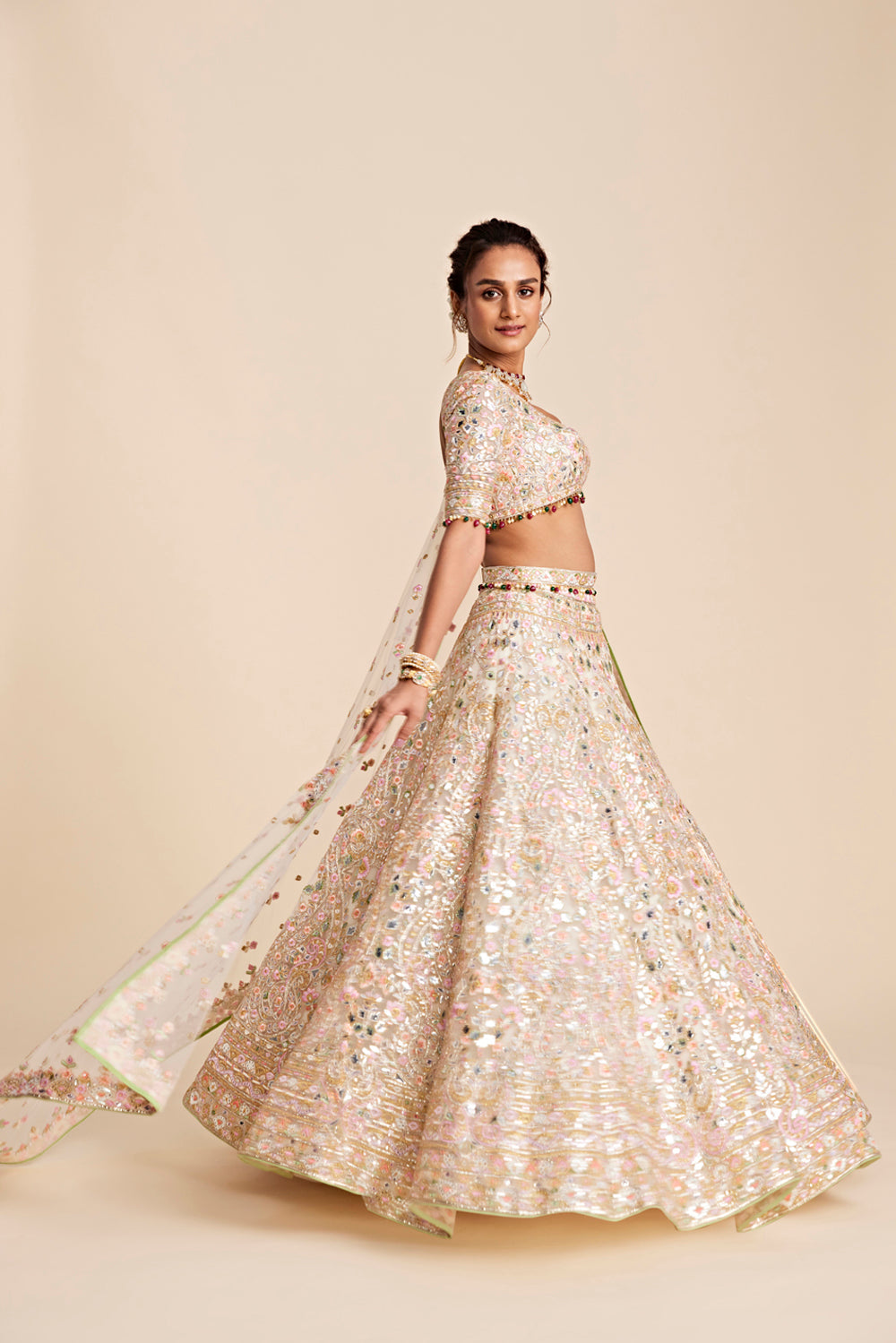 Ivory Tulle Swirl Lehenga Set