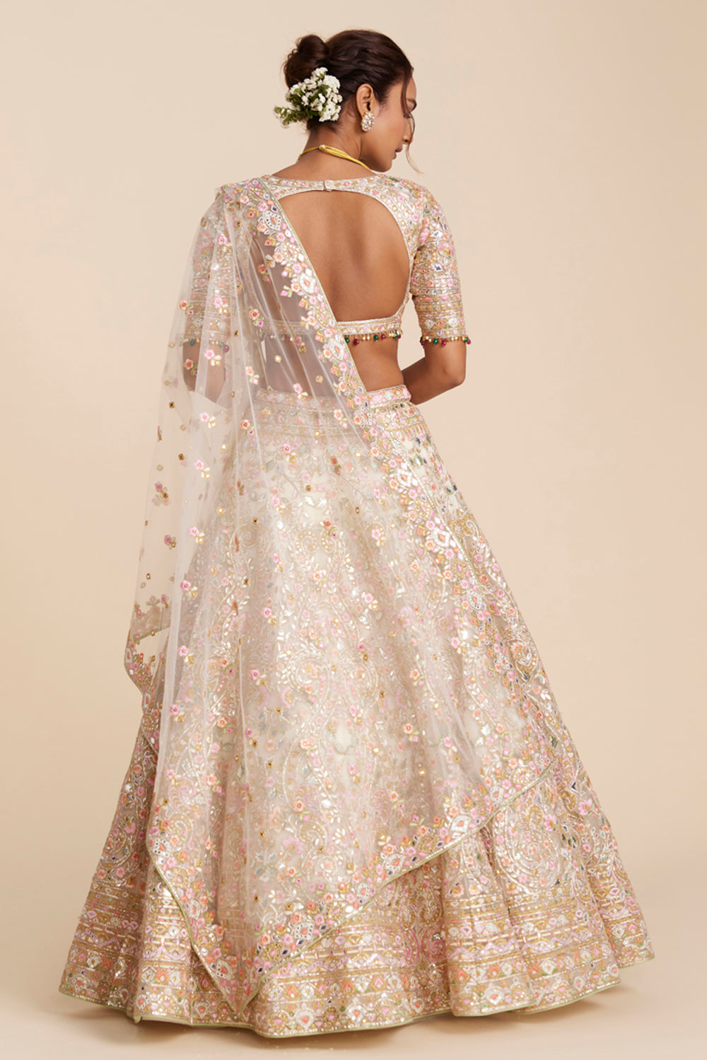 Ivory Tulle Swirl Lehenga Set