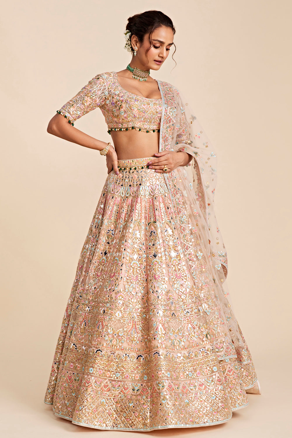 Peach Tulle Lehenga Set