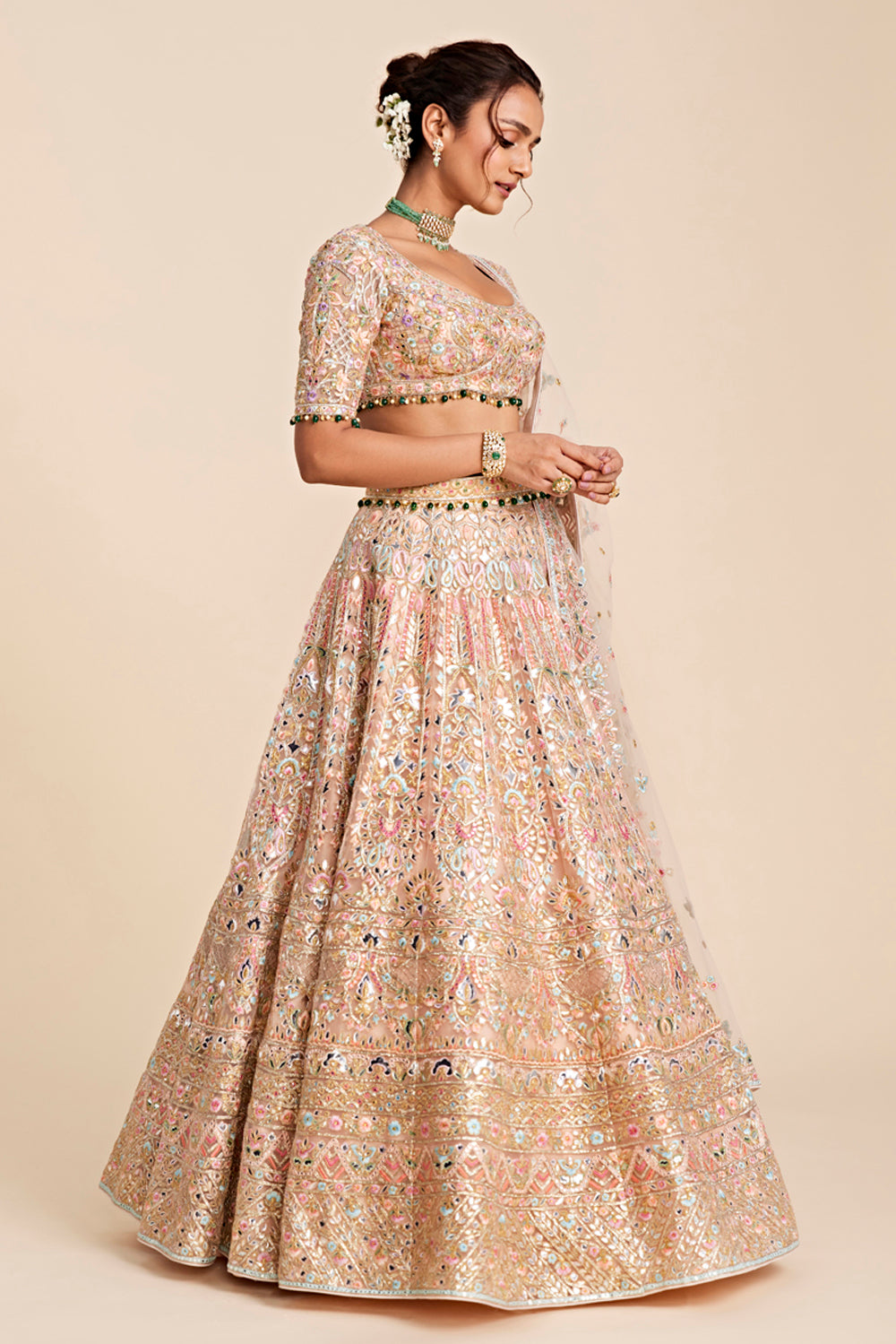 Peach Tulle Lehenga Set