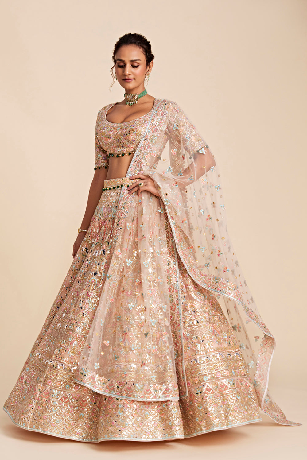 Peach Tulle Lehenga Set