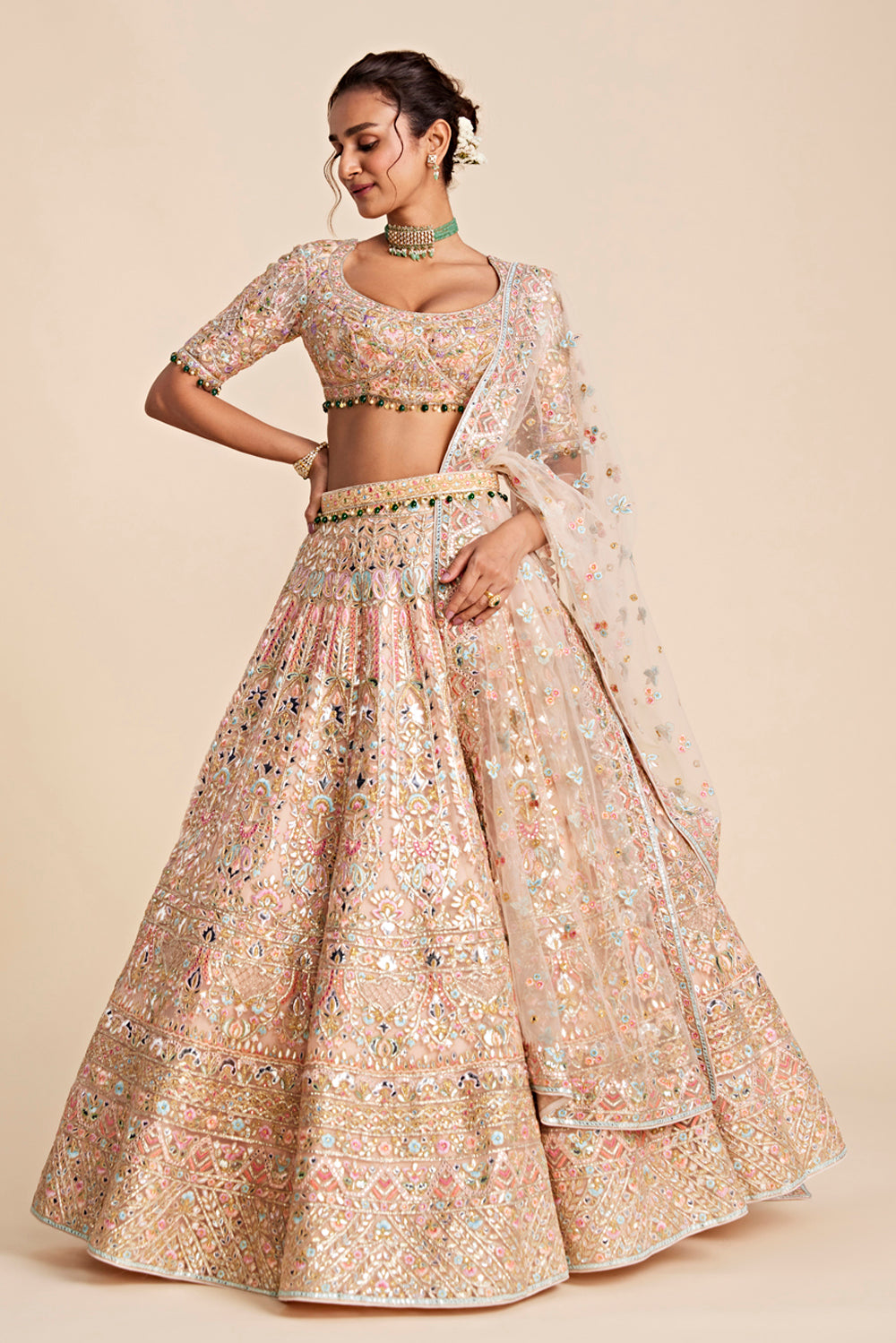 Peach Tulle Lehenga Set