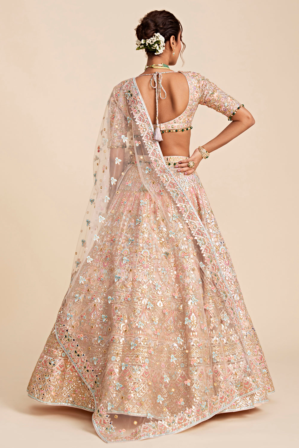 Peach Tulle Lehenga Set