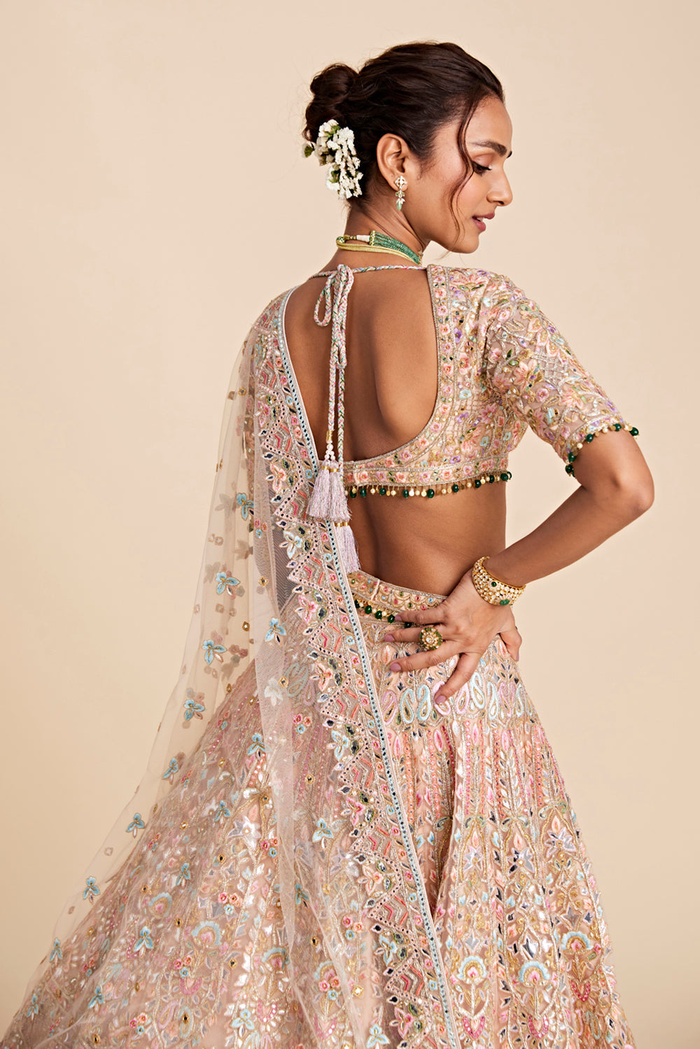 Peach Tulle Lehenga Set