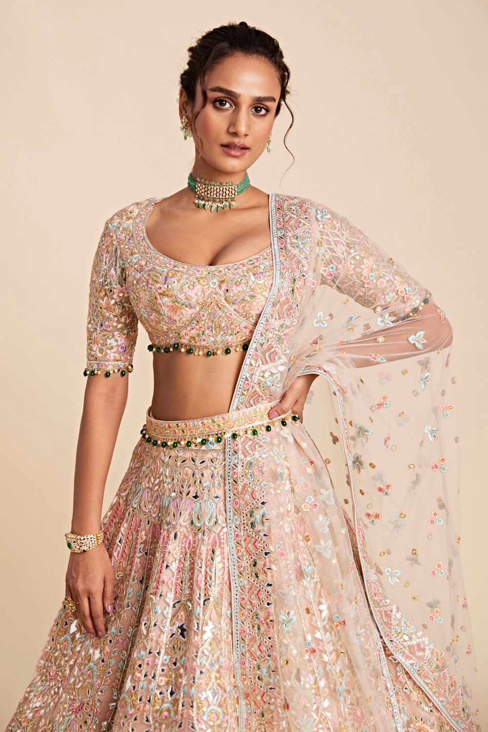 Peach Tulle Lehenga Set