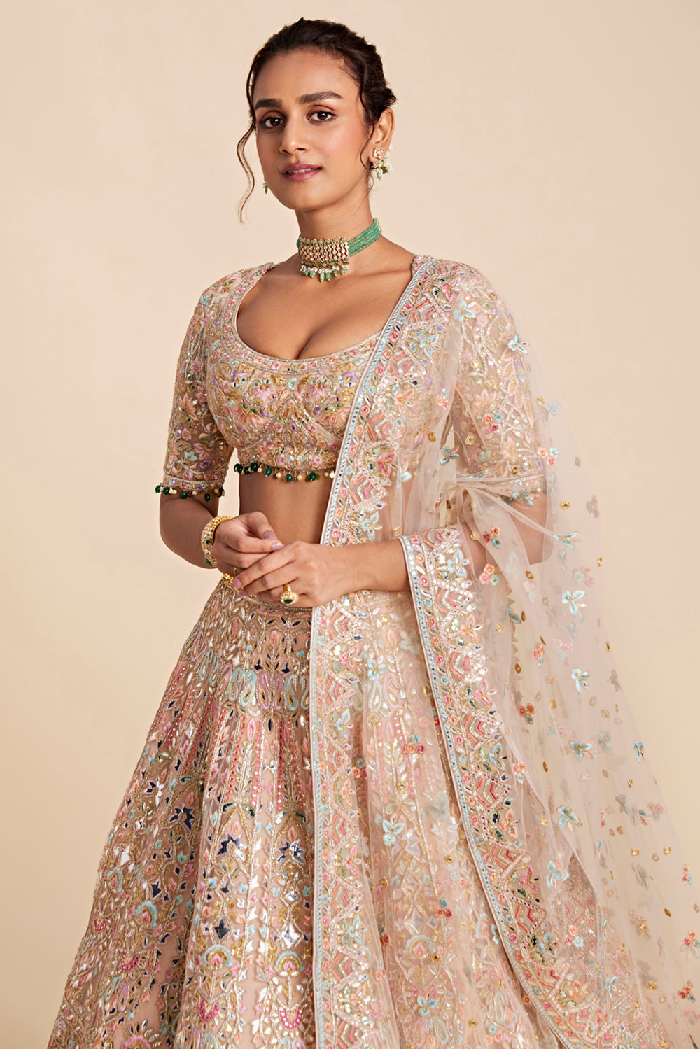 Peach Tulle Lehenga Set