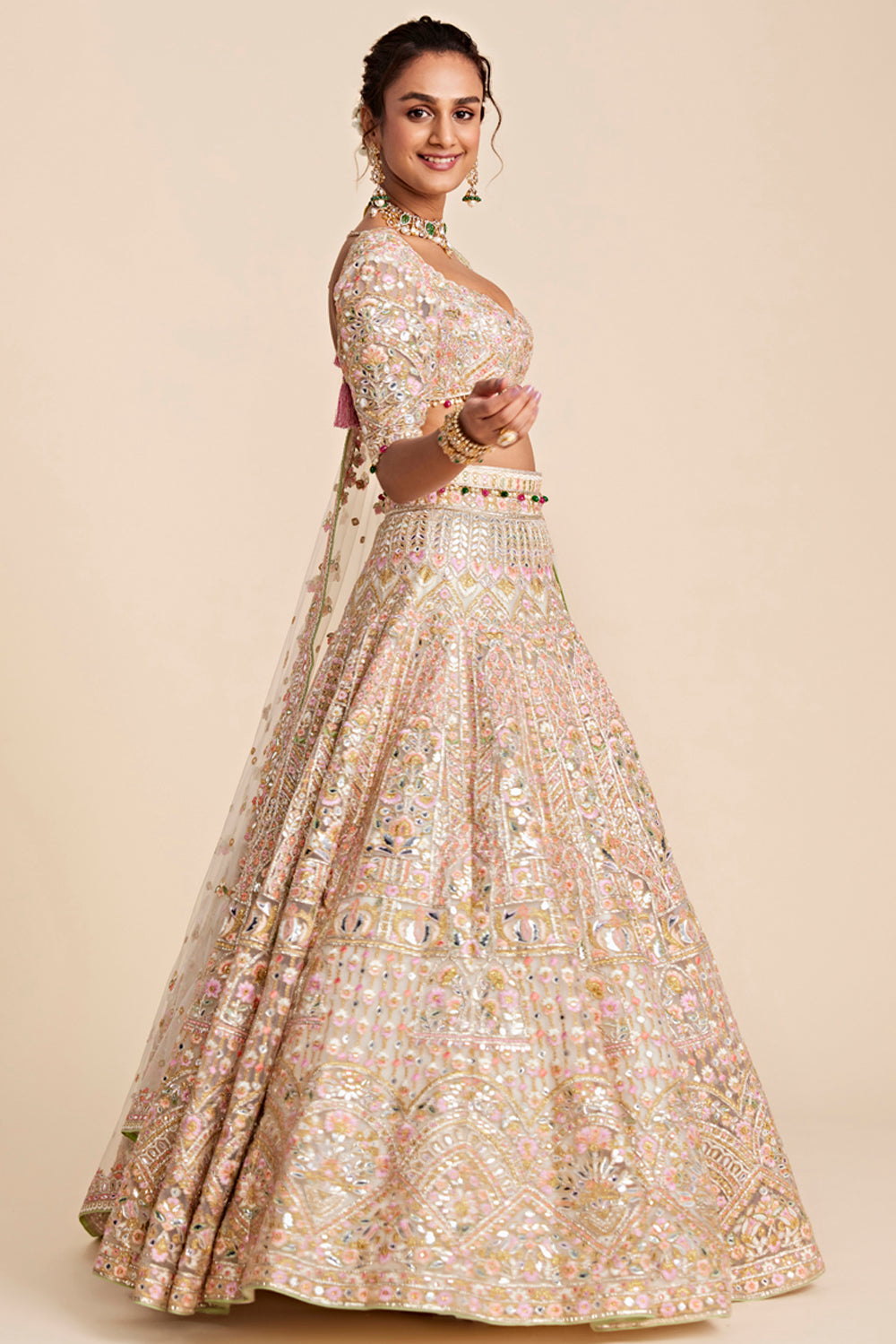 Ivory Tulle Heavily Embroidered Lehenga Set