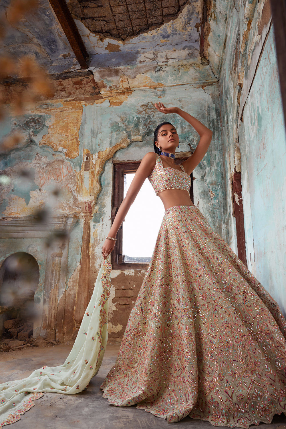 Light Green Georgette Lehenga Set