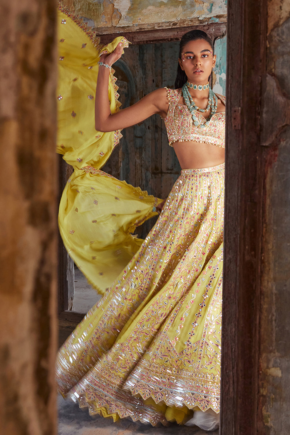 Bright Yellow Georgette Lehenga Set