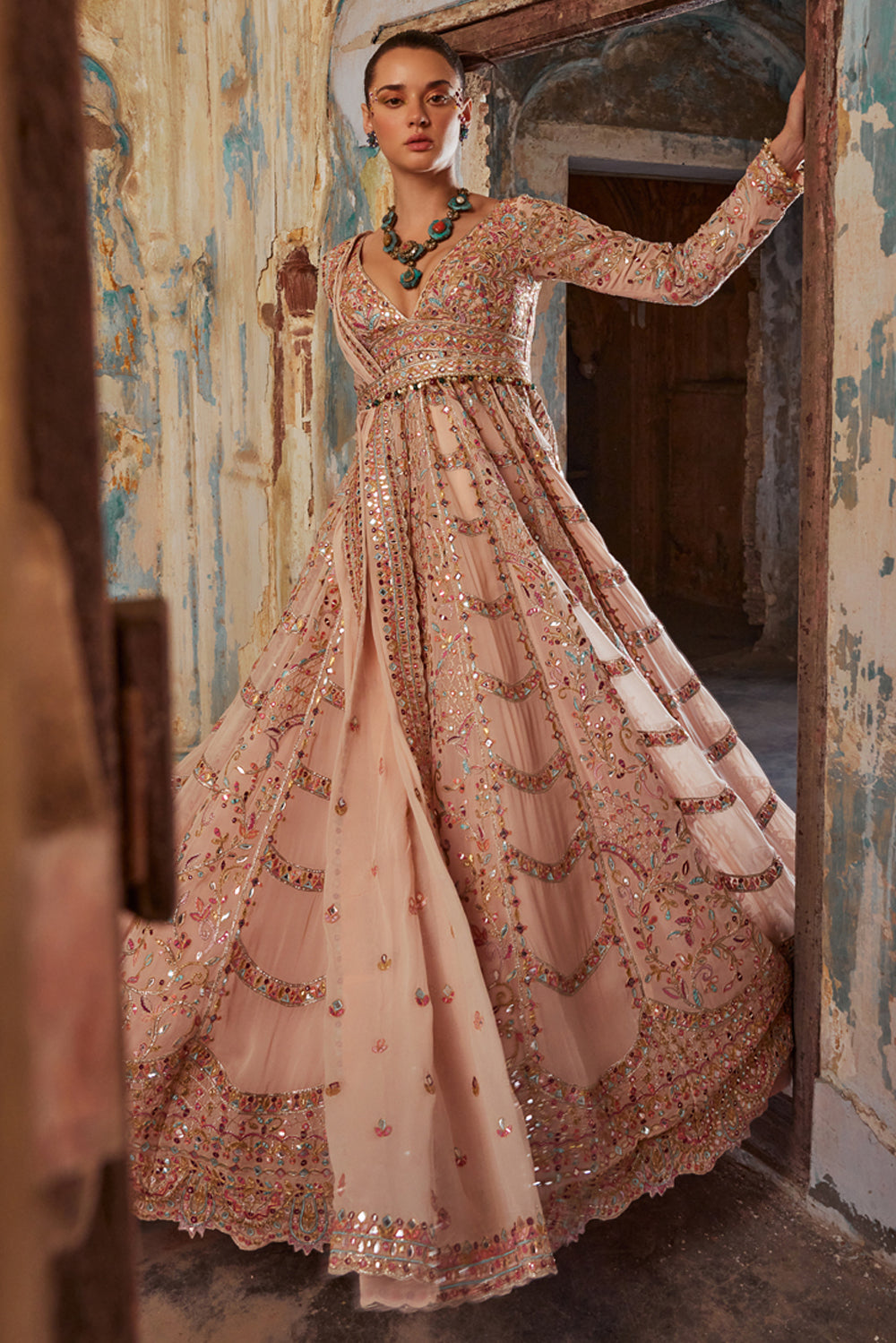 Peach Georgette Floor Length Anarkali Set