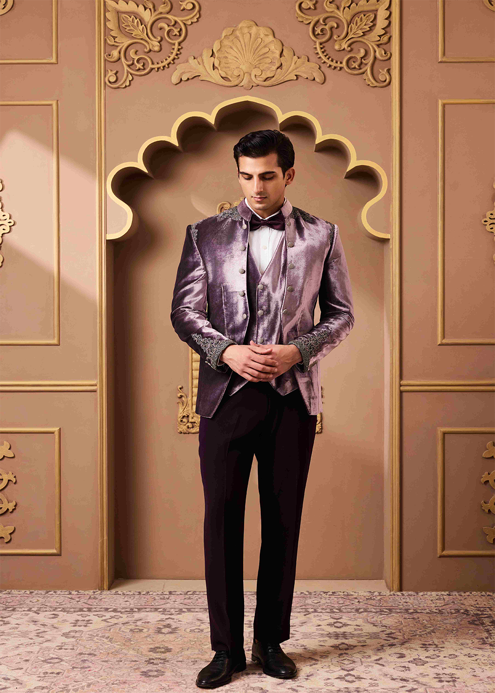 Lilac Embroidered Coat and Vest with Pant