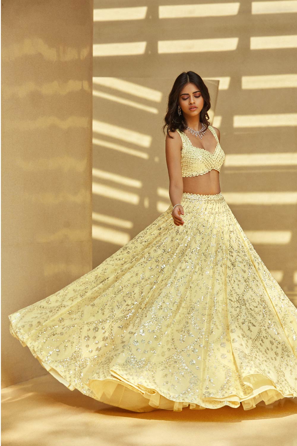 Yellow Multi-Tiered Lehenga Set