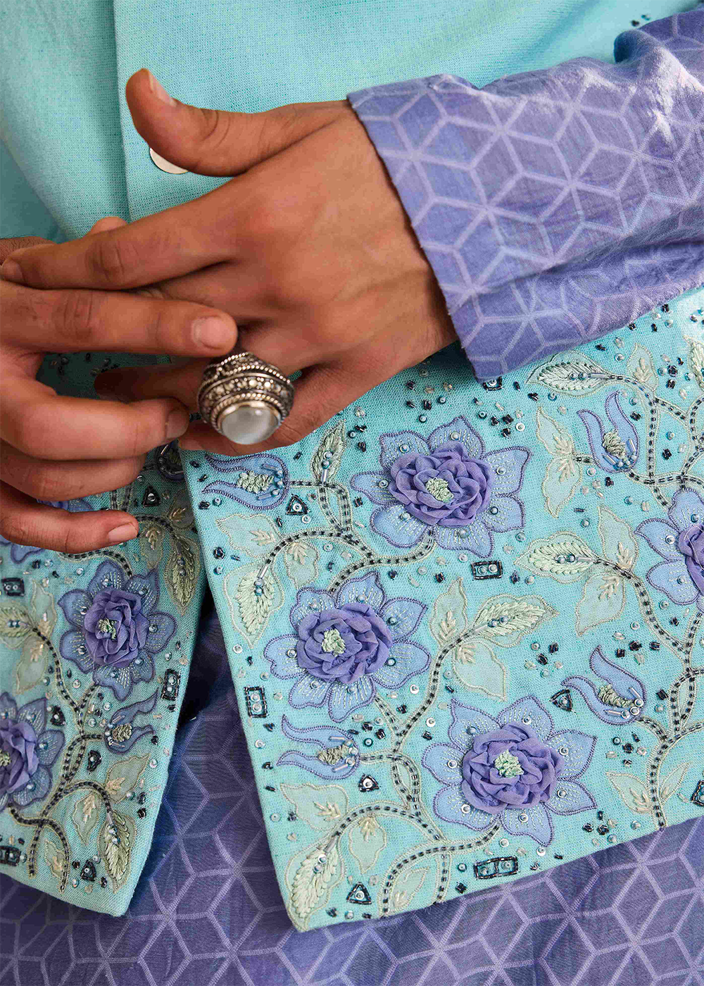 Turq Bundi  Jacketlilac Kurta Ivory Churidar