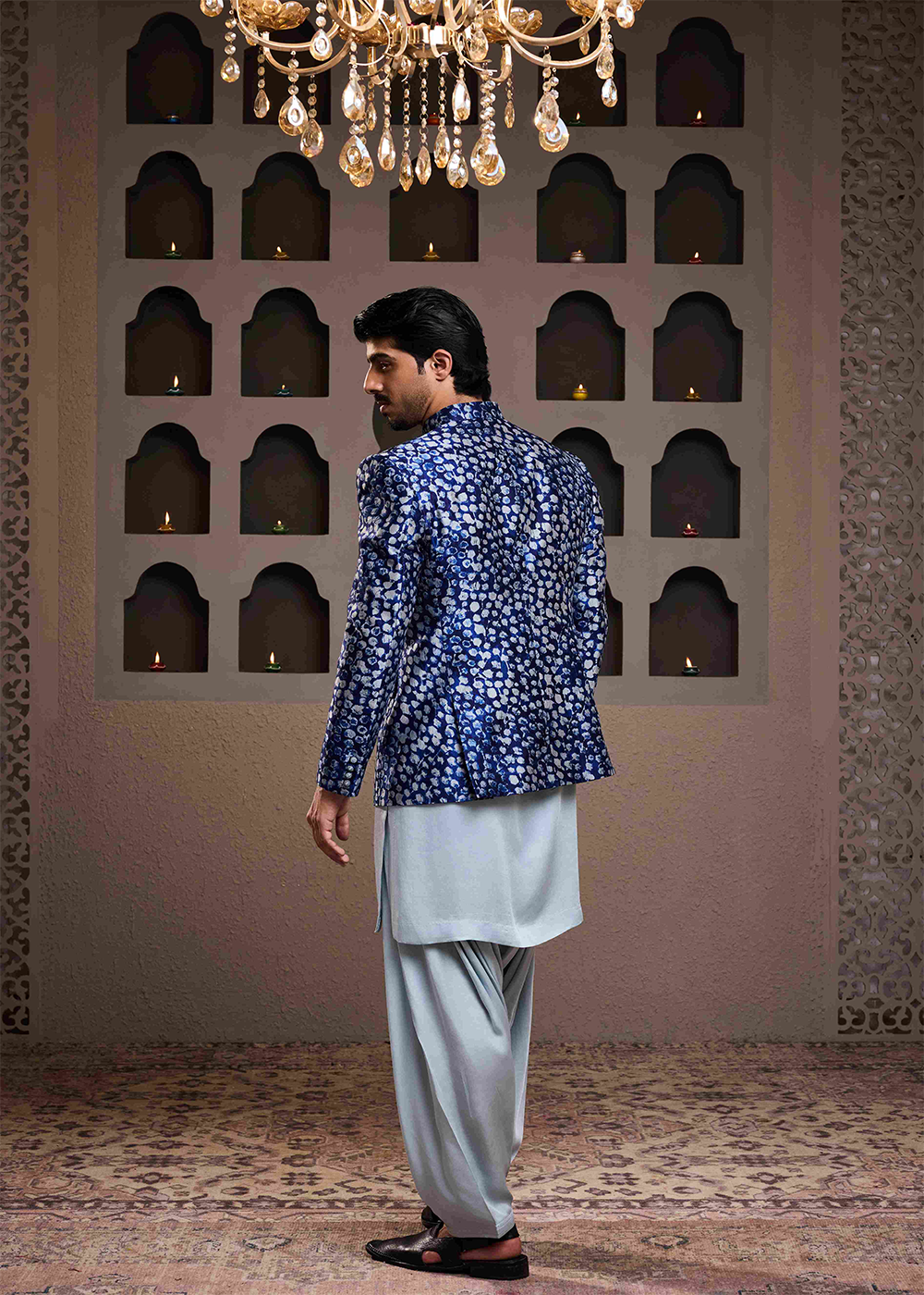 Indigo Printed Short Jacket Kurta Patiyala Salwar