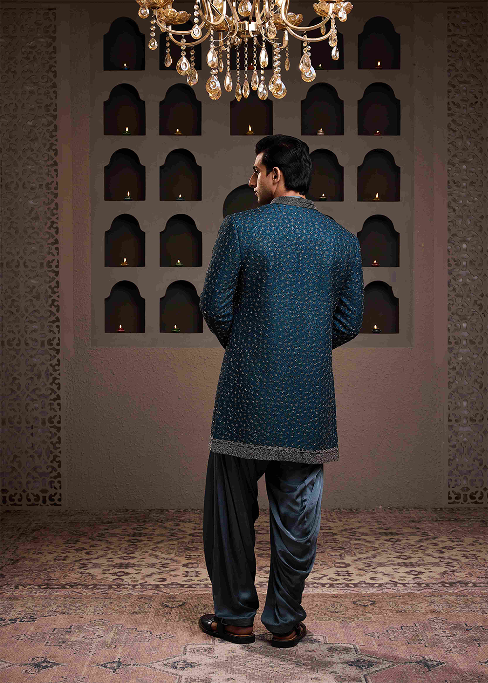 Teal Jacket Kurta Patiyala Salwar