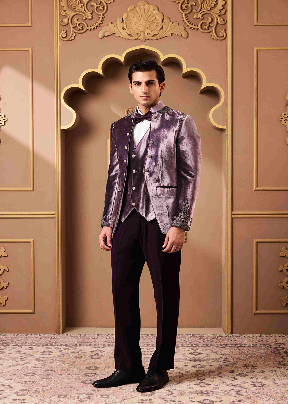 Lilac Embroidered Coat and Vest with Pant