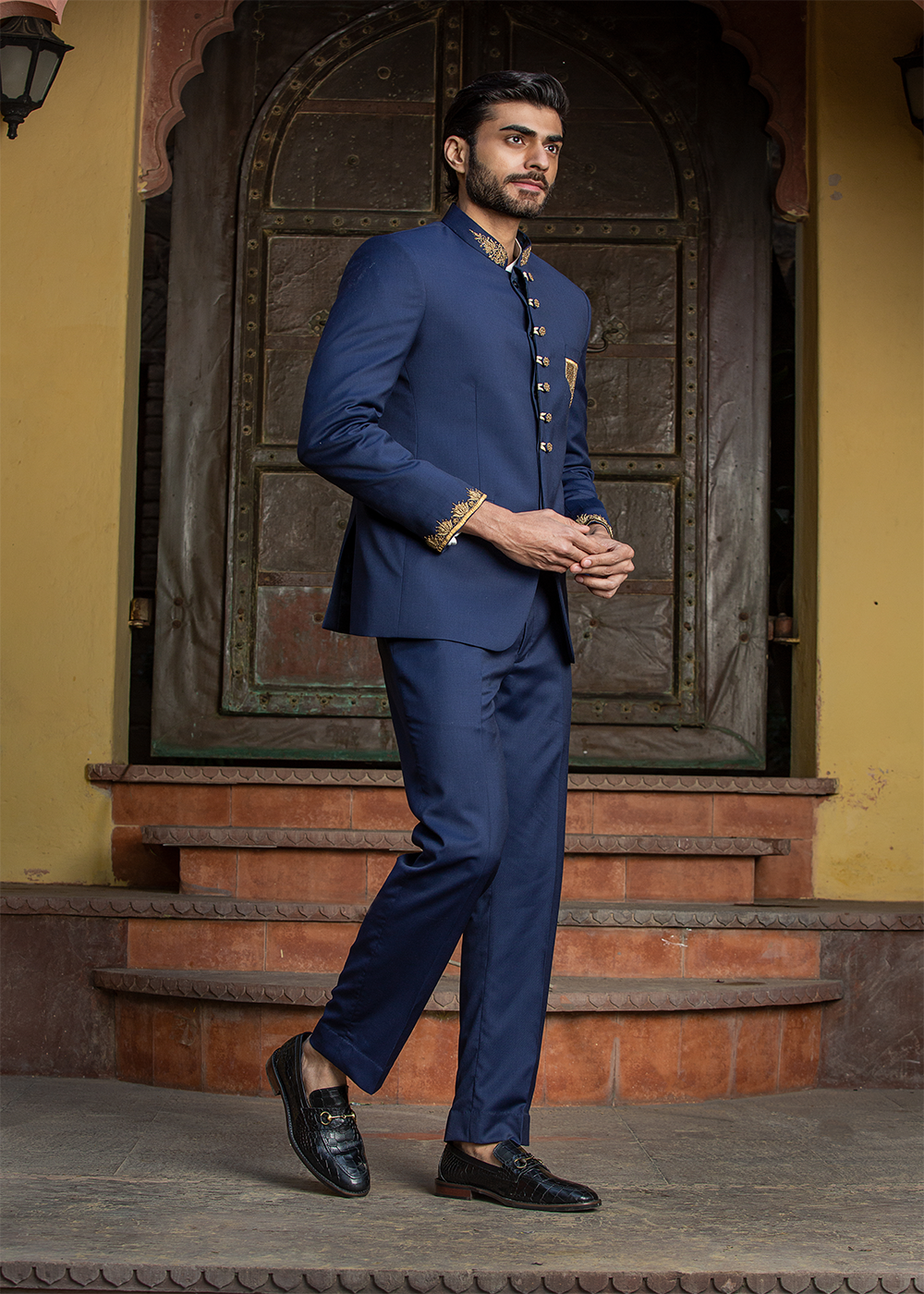 Navy Blue Jodhpuri Suit Zardozi Embroidered