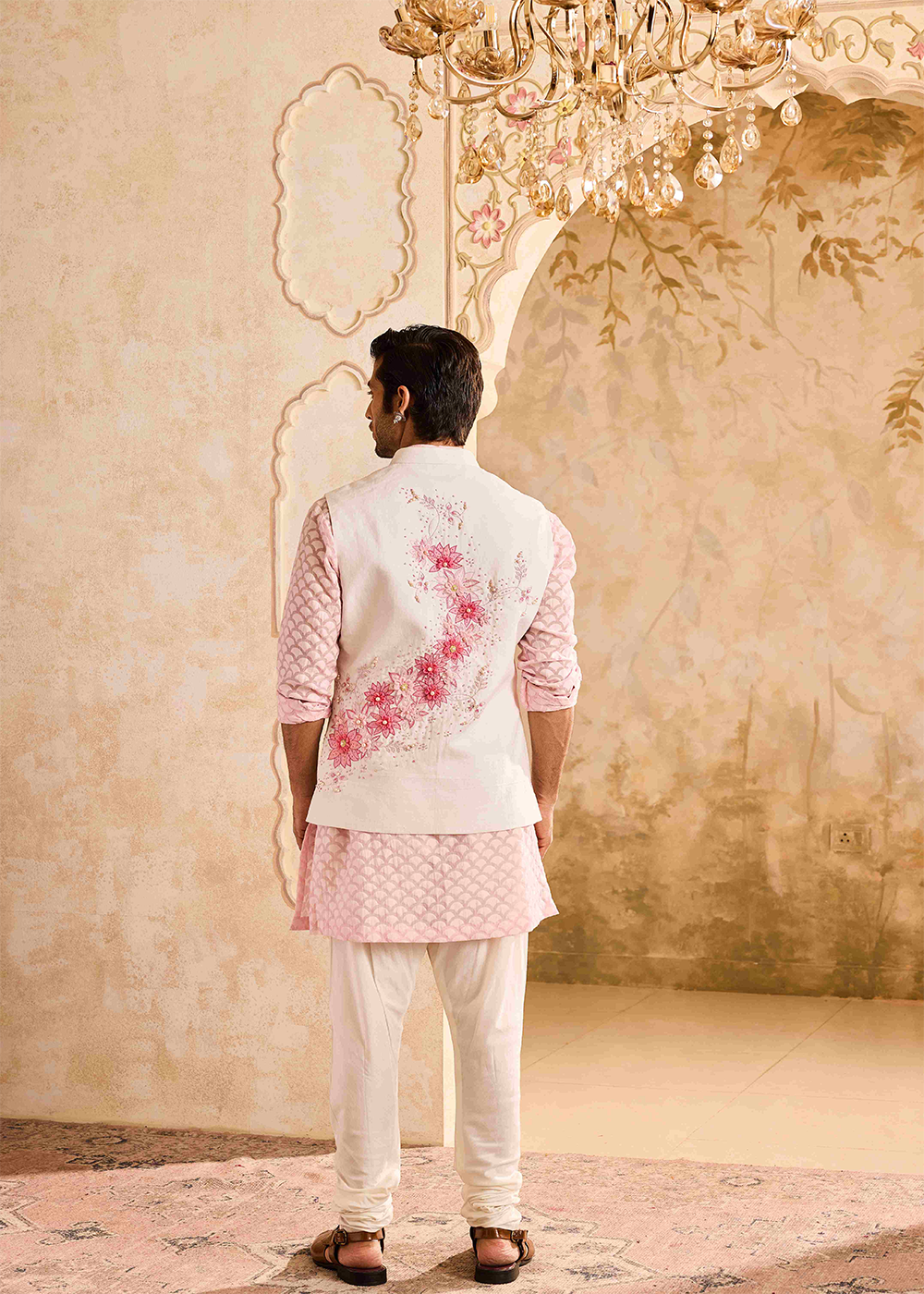 Ivory Floral Bundi Pink Kurta Churidar