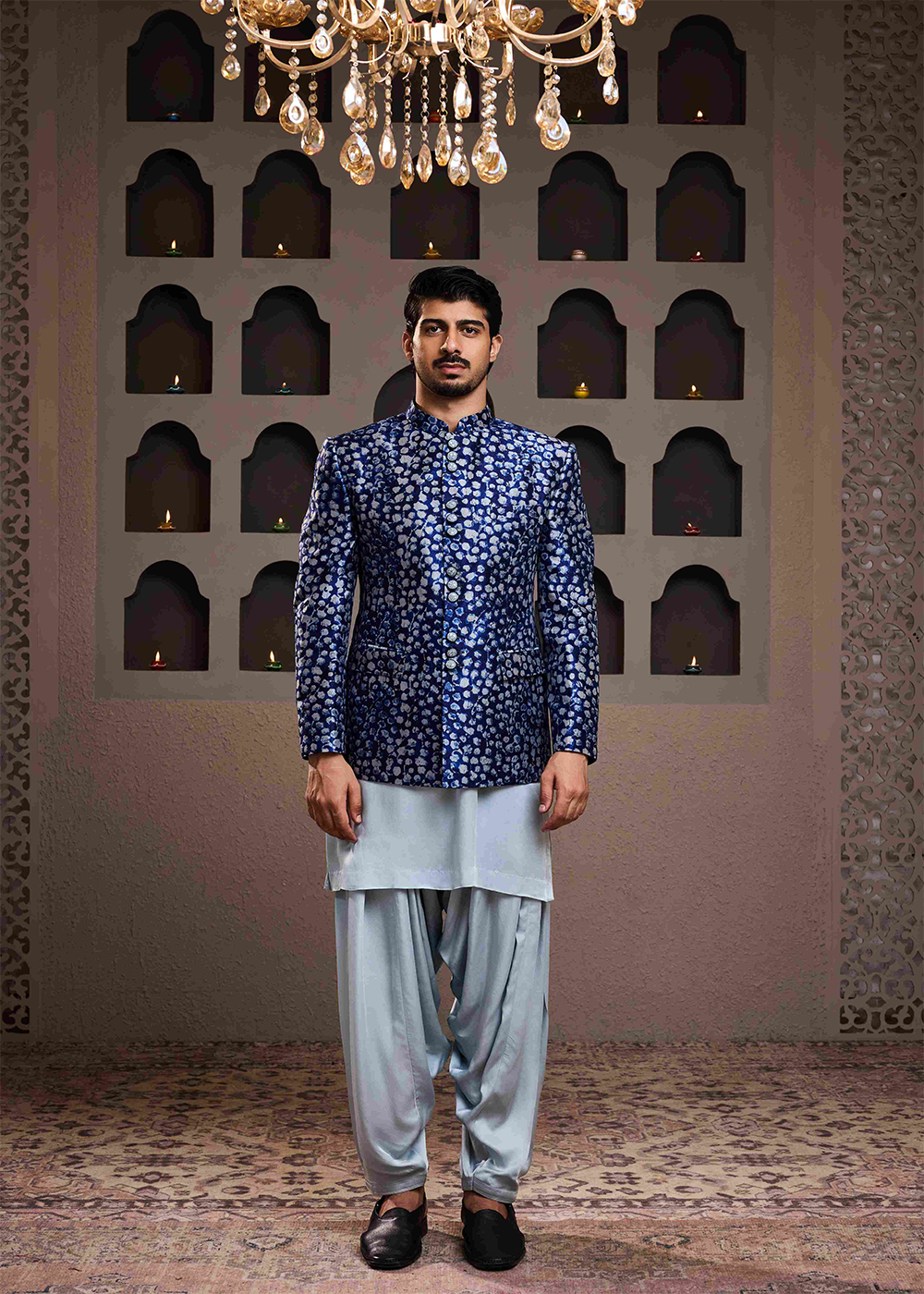 Indigo Printed Short Jacket Kurta Patiyala Salwar