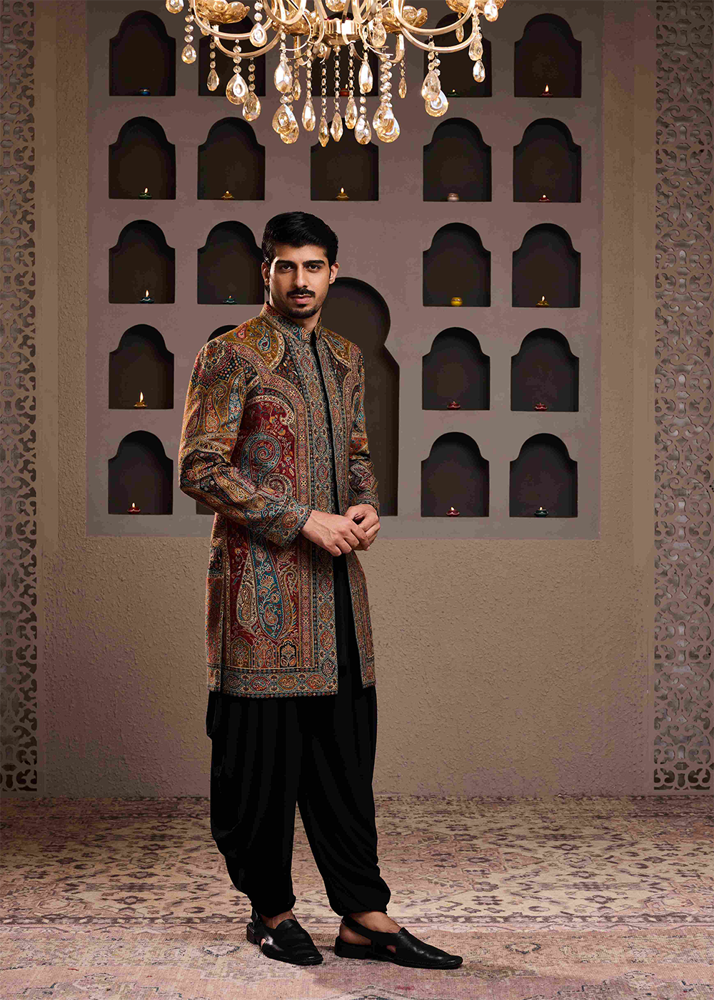 Jamawar  Achkan Black Kurta Dhoti Salwar