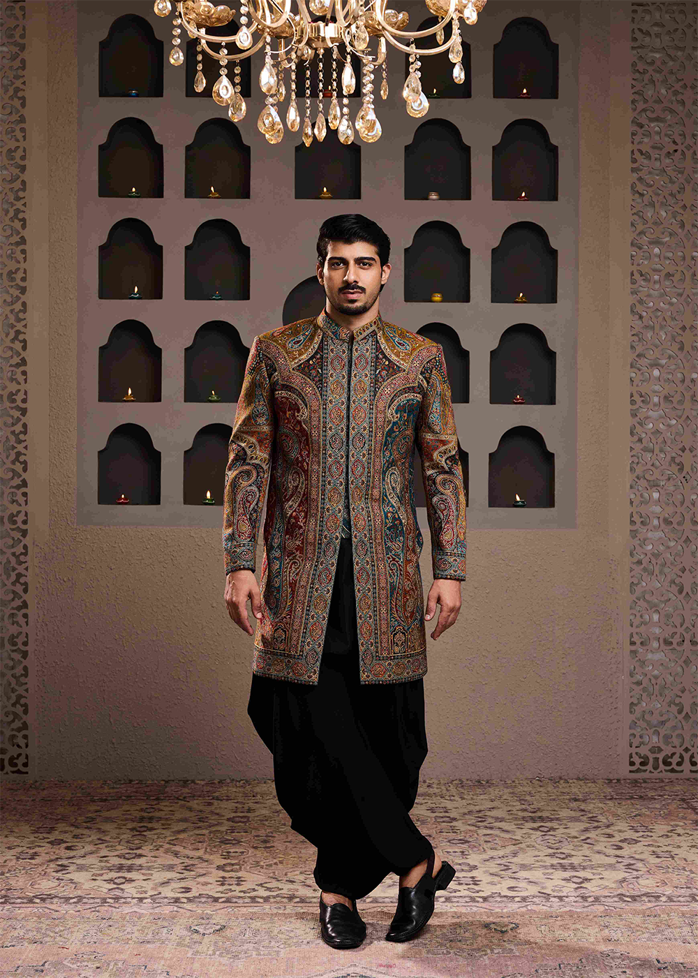 Jamawar  Achkan Black Kurta Dhoti Salwar
