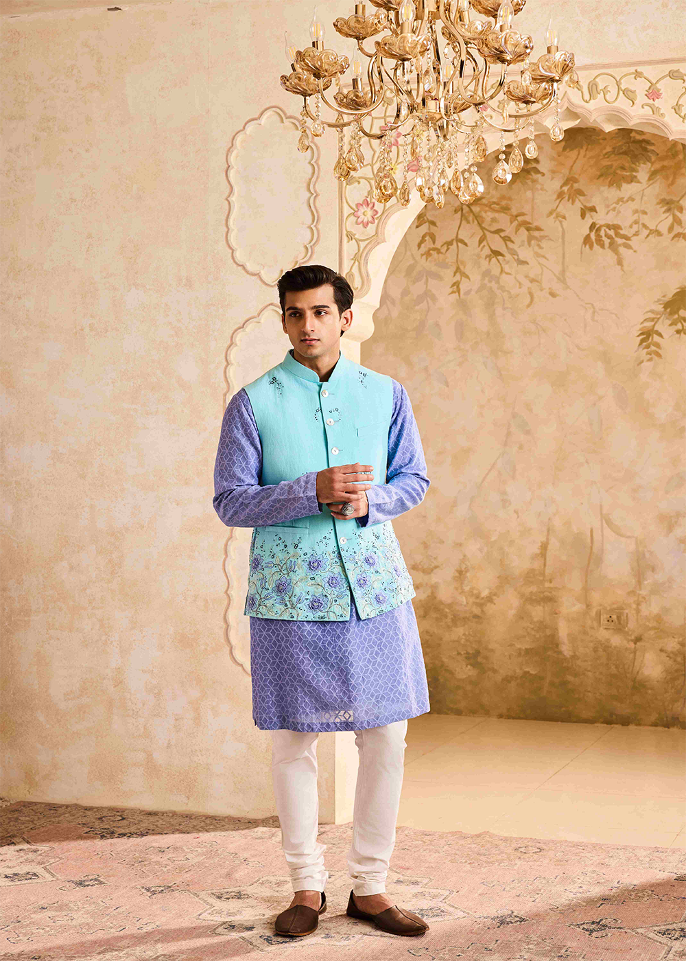Turq Bundi  Jacketlilac Kurta Ivory Churidar