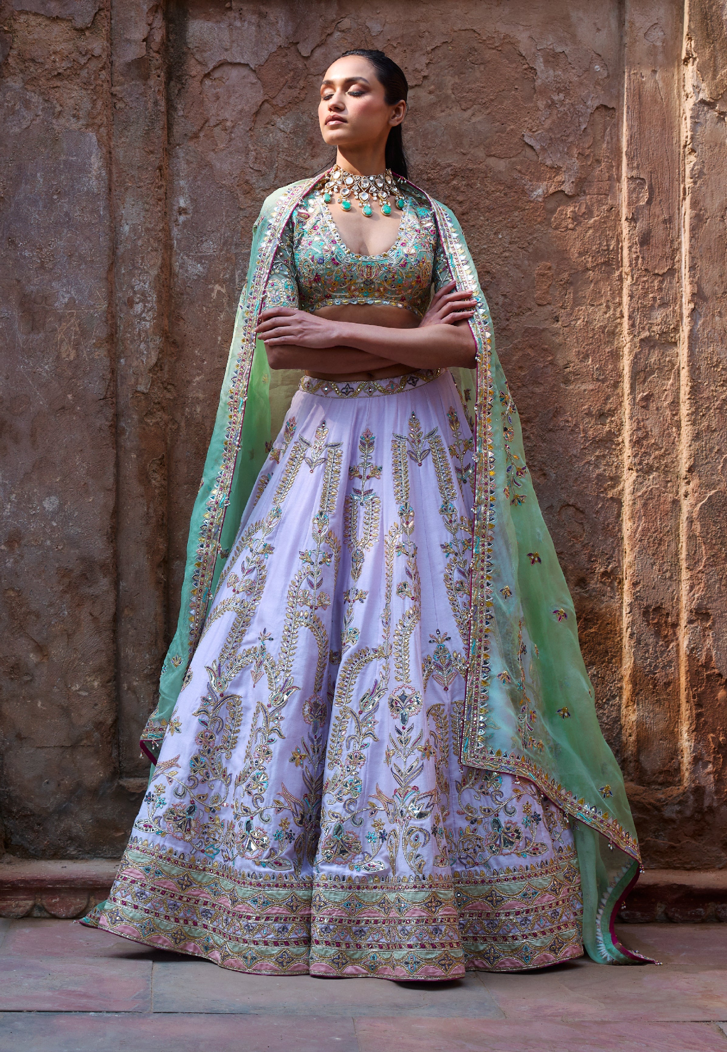 LILAC CHANDERI LEHENGA SET