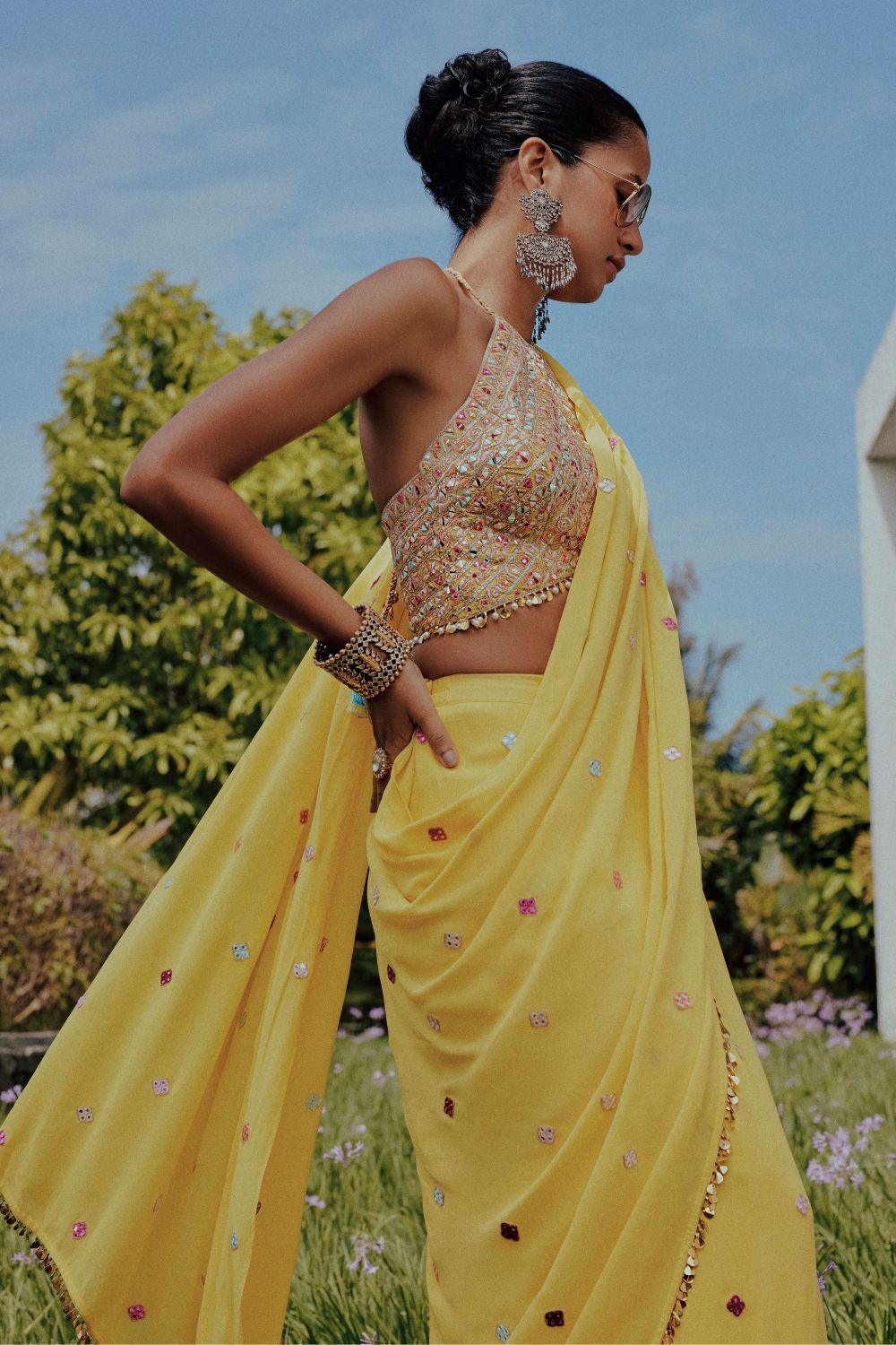 Bright Yellow Saree Set