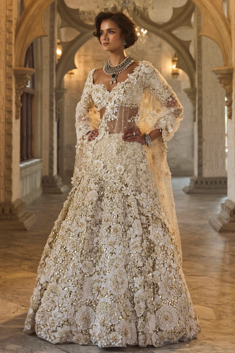 Ivory Gold Three-Dimensional Lehenga Set