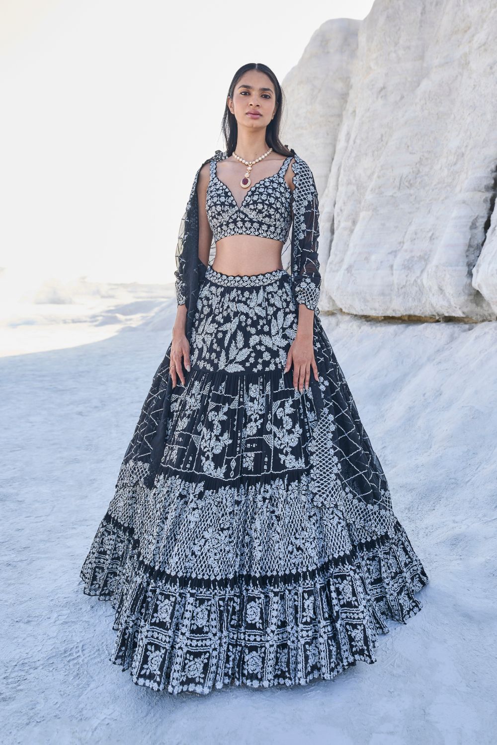 Black Multi-Tiered Lehenga Set